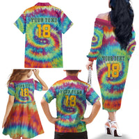 Custom Lithuania Basketball Skeleton 1992 Family Matching Off The Shoulder Long Sleeve Dress and Hawaiian Shirt Tie Dye Pattern - Wonder Print Shop