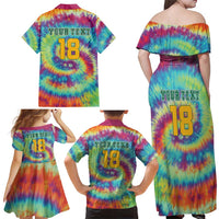 Custom Lithuania Basketball Skeleton 1992 Family Matching Off Shoulder Maxi Dress and Hawaiian Shirt Tie Dye Pattern - Wonder Print Shop