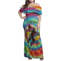 Custom Lithuania Basketball Skeleton 1992 Family Matching Off Shoulder Maxi Dress and Hawaiian Shirt Tie Dye Pattern - Wonder Print Shop