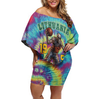 Custom Lithuania Basketball Skeleton 1992 Family Matching Off Shoulder Short Dress and Hawaiian Shirt Tie Dye Pattern - Wonder Print Shop