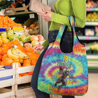 Custom Lithuania Basketball Skeleton 1992 Grocery Bag Tie Dye Pattern - Wonder Print Shop