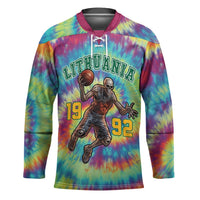 Custom Lithuania Basketball Skeleton 1992 Hockey Jersey Tie Dye Pattern - Wonder Print Shop