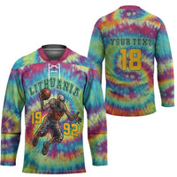 Custom Lithuania Basketball Skeleton 1992 Hockey Jersey Tie Dye Pattern - Wonder Print Shop