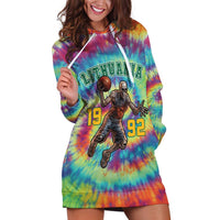 Custom Lithuania Basketball Skeleton 1992 Hoodie Dress Tie Dye Pattern - Wonder Print Shop