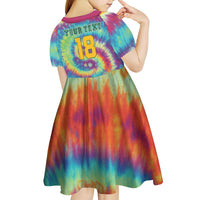 Custom Lithuania Basketball Skeleton 1992 Kid Short Sleeve Dress Tie Dye Pattern - Wonder Print Shop
