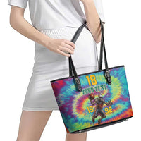 Custom Lithuania Basketball Skeleton 1992 Leather Tote Bag Tie Dye Pattern - Wonder Print Shop