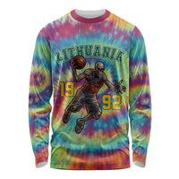 Custom Lithuania Basketball Skeleton 1992 Long Sleeve Shirt Tie Dye Pattern - Wonder Print Shop