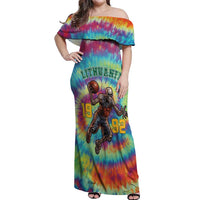 Custom Lithuania Basketball Skeleton 1992 Off Shoulder Maxi Dress Tie Dye Pattern - Wonder Print Shop