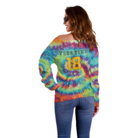 Custom Lithuania Basketball Skeleton 1992 Off Shoulder Sweater Tie Dye Pattern - Wonder Print Shop