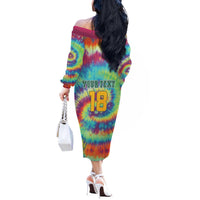 Custom Lithuania Basketball Skeleton 1992 Off The Shoulder Long Sleeve Dress Tie Dye Pattern - Wonder Print Shop