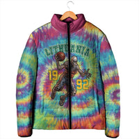 Custom Lithuania Basketball Skeleton 1992 Padded Jacket Tie Dye Pattern - Wonder Print Shop