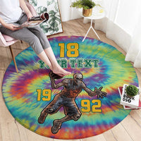 Custom Lithuania Basketball Skeleton 1992 Round Carpet Tie Dye Pattern - Wonder Print Shop