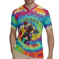 Custom Lithuania Basketball Skeleton 1992 Rugby Jersey Tie Dye Pattern - Wonder Print Shop
