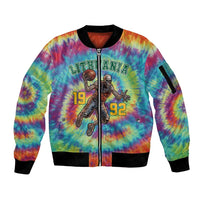 Custom Lithuania Basketball Skeleton 1992 Sleeve Zip Bomber Jacket Tie Dye Pattern - Wonder Print Shop