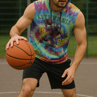 Custom Lithuania Basketball Skeleton 1992 Sleeveless Hoodie Tie Dye Pattern - Wonder Print Shop