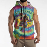Custom Lithuania Basketball Skeleton 1992 Sleeveless Zip Hoodie Tie Dye Pattern - Wonder Print Shop