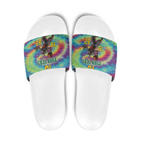 Custom Lithuania Basketball Skeleton 1992 Slide Sandals Tie Dye Pattern - Wonder Print Shop