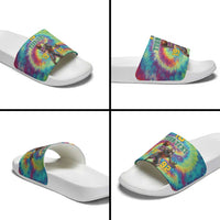 Custom Lithuania Basketball Skeleton 1992 Slide Sandals Tie Dye Pattern - Wonder Print Shop