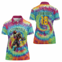 Custom Lithuania Basketball Skeleton 1992 Women Polo Shirt Tie Dye Pattern - Wonder Print Shop