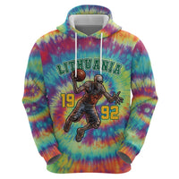 Custom Lithuania Basketball Skeleton 1992 Zip Hoodie Tie Dye Pattern - Wonder Print Shop