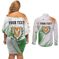 Custom Cyprus Couples Matching Off Shoulder Short Dress and Long Sleeve Button Shirt Sporty Style - Wonder Print Shop