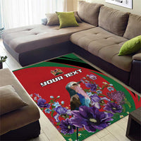 Personalized Kenya Lilac Breasted Roller Area Rug With Violet Flowers - Wonder Print Shop