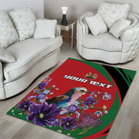 Personalized Kenya Lilac Breasted Roller Area Rug With Violet Flowers - Wonder Print Shop