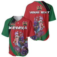 Personalized Kenya Lilac Breasted Roller Baseball Jersey With Violet Flowers - Wonder Print Shop