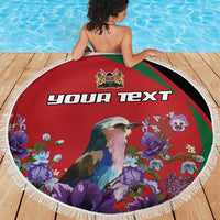 Personalized Kenya Lilac Breasted Roller Beach Blanket With Violet Flowers - Wonder Print Shop