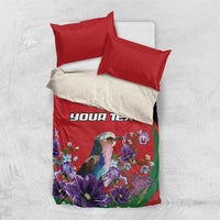 Personalized Kenya Lilac Breasted Roller Bedding Set With Violet Flowers - Wonder Print Shop