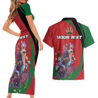 Personalized Kenya Lilac Breasted Roller Couples Matching Short Sleeve Bodycon Dress and Hawaiian Shirt With Violet Flowers - Wonder Print Shop