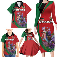 Personalized Kenya Lilac Breasted Roller Family Matching Long Sleeve Bodycon Dress and Hawaiian Shirt With Violet Flowers - Wonder Print Shop