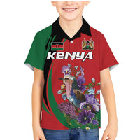 Personalized Kenya Lilac Breasted Roller Family Matching Mermaid Dress and Hawaiian Shirt With Violet Flowers - Wonder Print Shop