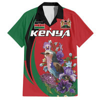 Personalized Kenya Lilac Breasted Roller Family Matching Off The Shoulder Long Sleeve Dress and Hawaiian Shirt With Violet Flowers - Wonder Print Shop