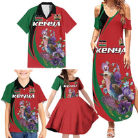 Personalized Kenya Lilac Breasted Roller Family Matching Summer Maxi Dress and Hawaiian Shirt With Violet Flowers - Wonder Print Shop