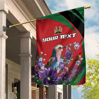 Personalized Kenya Lilac Breasted Roller Garden Flag With Violet Flowers - Wonder Print Shop
