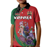 Personalized Kenya Lilac Breasted Roller Kid Polo Shirt With Violet Flowers - Wonder Print Shop