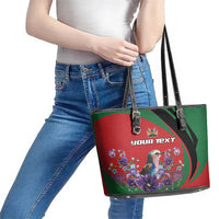 Personalized Kenya Lilac Breasted Roller Leather Tote Bag With Violet Flowers - Wonder Print Shop