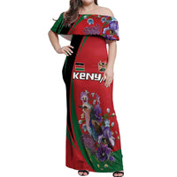 Personalized Kenya Lilac Breasted Roller Off Shoulder Maxi Dress With Violet Flowers - Wonder Print Shop