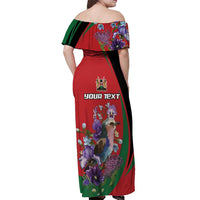 Personalized Kenya Lilac Breasted Roller Off Shoulder Maxi Dress With Violet Flowers - Wonder Print Shop