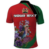 Personalized Kenya Lilac Breasted Roller Polo Shirt With Violet Flowers - Wonder Print Shop