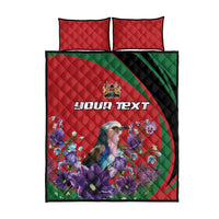 Personalized Kenya Lilac Breasted Roller Quilt Bed Set With Violet Flowers - Wonder Print Shop