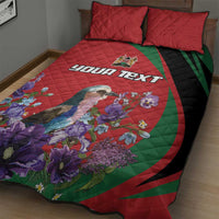 Personalized Kenya Lilac Breasted Roller Quilt Bed Set With Violet Flowers - Wonder Print Shop