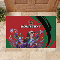 Personalized Kenya Lilac Breasted Roller Rubber Doormat With Violet Flowers - Wonder Print Shop
