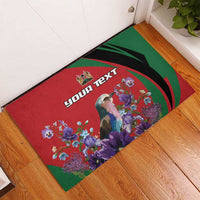 Personalized Kenya Lilac Breasted Roller Rubber Doormat With Violet Flowers - Wonder Print Shop