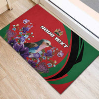 Personalized Kenya Lilac Breasted Roller Rubber Doormat With Violet Flowers - Wonder Print Shop