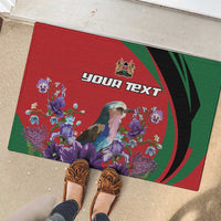Personalized Kenya Lilac Breasted Roller Rubber Doormat With Violet Flowers - Wonder Print Shop
