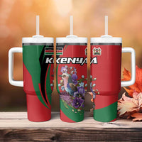 Kenya Lilac Breasted Roller Tumbler With Handle With Violet Flowers - Wonder Print Shop