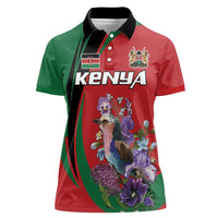 Personalized Kenya Lilac Breasted Roller Women Polo Shirt With Violet Flowers - Wonder Print Shop