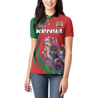 Personalized Kenya Lilac Breasted Roller Women Polo Shirt With Violet Flowers - Wonder Print Shop